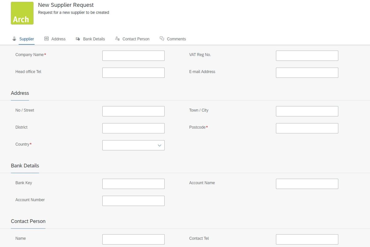 New supplier request